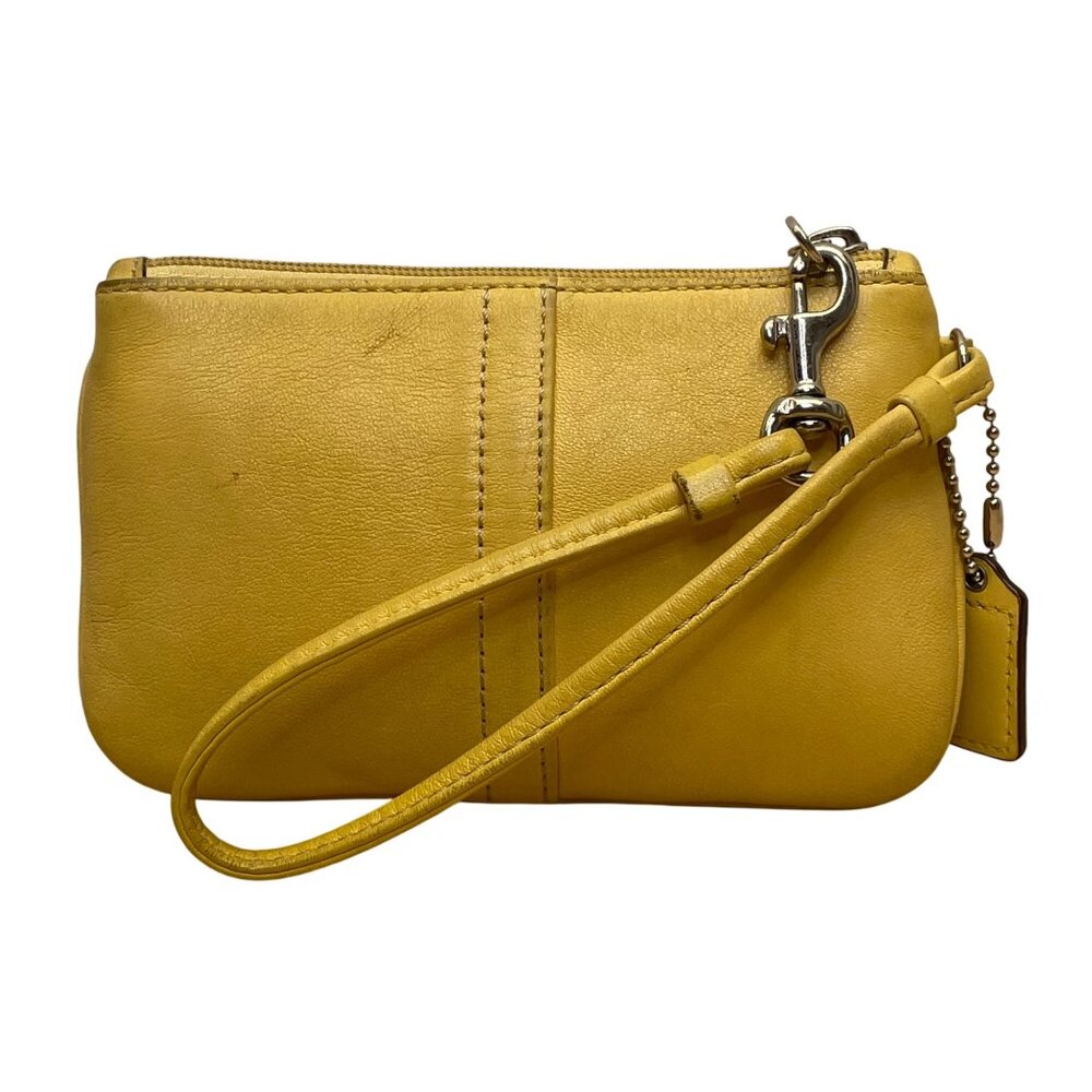 Coach Women’s Yellow Leather With Strap & Tag Wristlet Pouch Handbag Size S - Picture 4 of 10